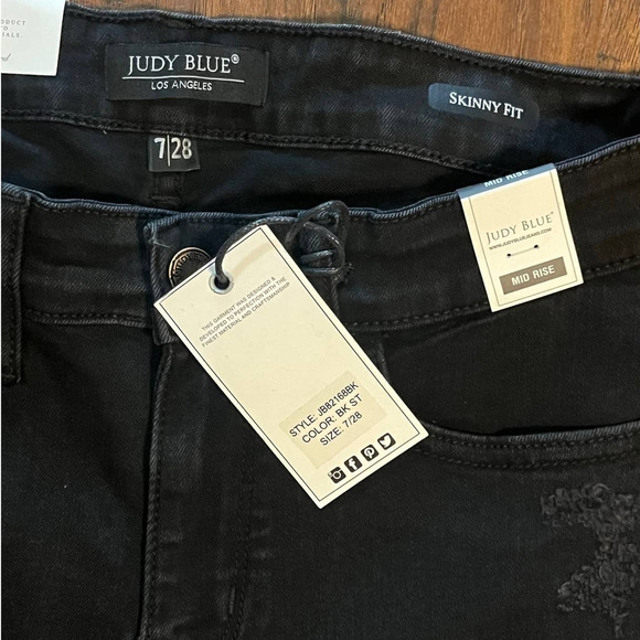 NWT Judy Blue Leopard Distressed Mid Rise Skinny Jean JB82168BK Size 7/28 - Picture 5 of 7